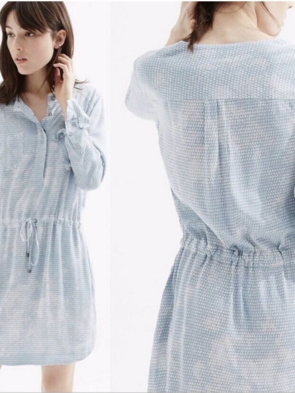 Lou & Grey Loft Women’s Geometric Print Shirt Dress Blue and White size Large